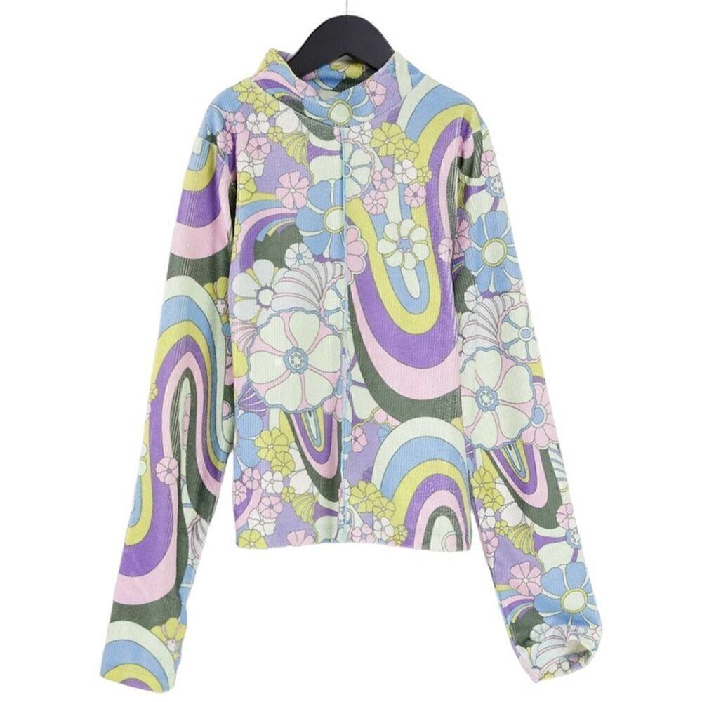 DAMSON Madder Nwot Psychedelic Print Mock Turtleneck Size 8 Purple Blue Yellow